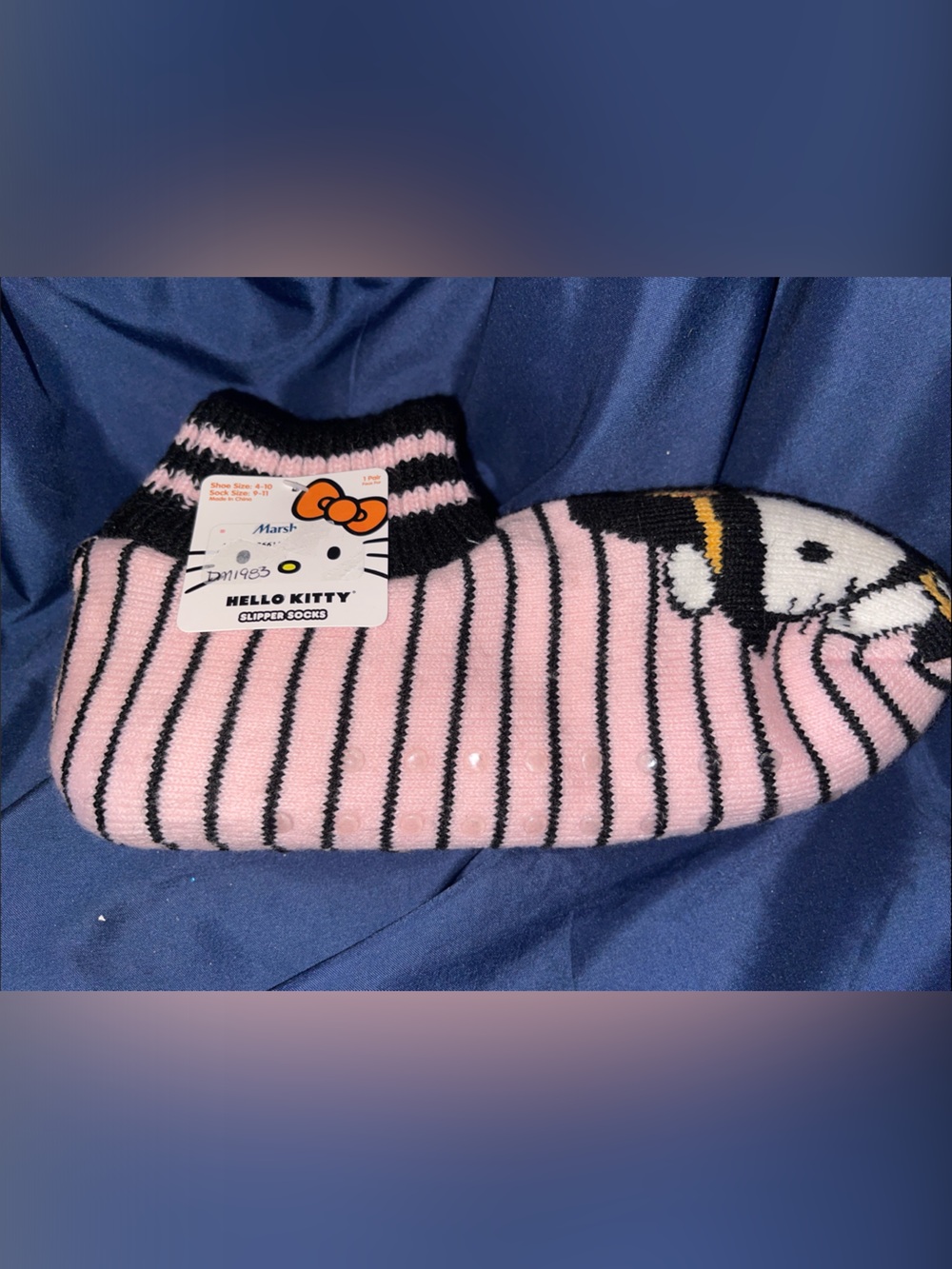 Hello Kitty Pink & Black Striped Gripper Socks